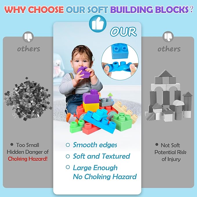 Soft Building Blocks for Toddler, Blocks for Kids 6 Months and up, Large Creative Stacking Blocks 20 PCS STEM Toddler Toys Gifts, Educational Baby Blocks Colorful Soft Block Sets