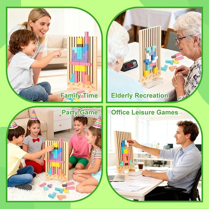 Wooden Stacking Puzzle Toy, 3D Brain Teaser Puzzles for Kids Adults, Indoor Recess Games Classroom for Toddlers Ages 3-5 6-8, Stress Relief STEM Educational Toys Logic Game (No Storage Bag)