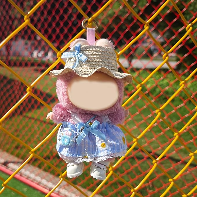 17cm Doll Clothes Set, Cute Girls Outfits and Straw Hat, 4 PCS Cute Hat & Blue Dress Set Stylish Outfits Exquisite Accessories
