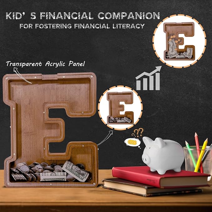 Wooden Letter Piggy Bank for Kids Larger Letter Piggy Bank for Boys and Girls Personalized Piggy Bank Initial Coin Bank Wood Kids Money Bank for Birthday and Festival