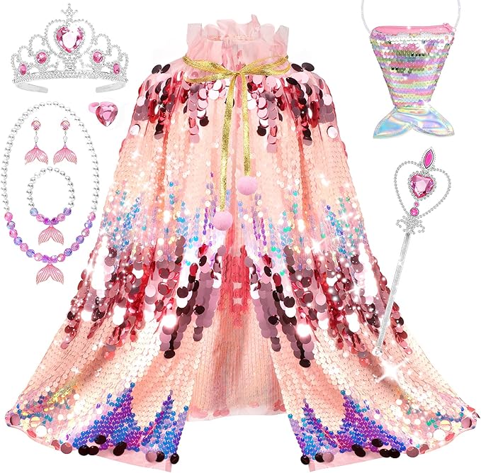 Princess Dress Up Toys Mermaid Dress Up Cape Kit 9 Pcs Gift Set for Little Girls 3-8 Years Old