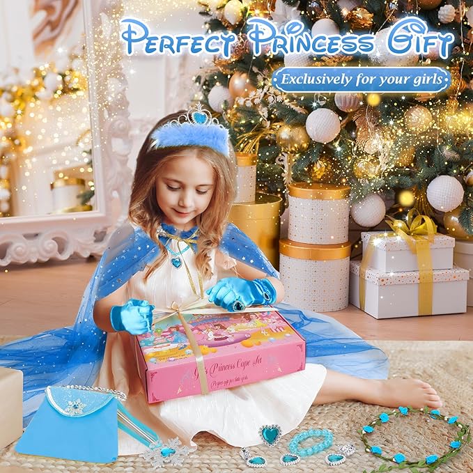 Fedio Princess Cape Set,12Pcs Princess Dress up Clothes for Little Girl, Princess Dresses for Girl 3-8 Years Birthday Gift