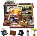 Miniature House Kit Detective Lodge, Tiny House with Furniture & LED Lights, Miniature Dollhouse Kit for Adults & Teens, Wooden Craft Gift & Hobby for Family Friends