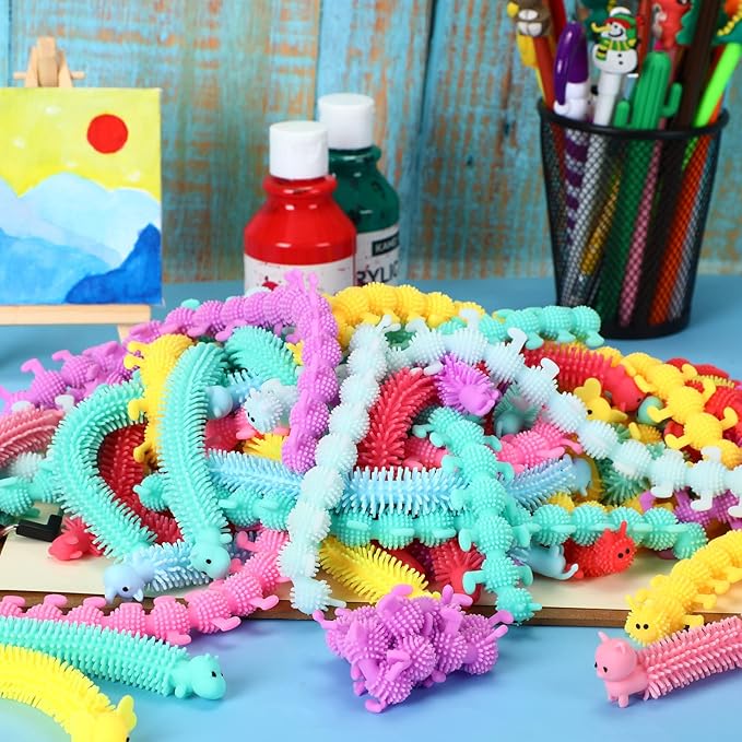 Chivao 100 Pack Bulk Stretchy String Fidget Toys Animal Sensory Toys for Kids and Adults Colorful Fidget Worm Stress Anxiety Relieve Party Favors Goodie Bag Fillers Birthday Gifts (Cute Style)