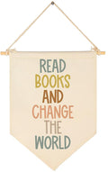 Read Books And Change The World-Classroom Decor-Inclusive Classroom Decor-Welcome Gift-Teacher Gift-Canvas Hanging Pennant Flag Banner Wall Sign Decor Gift-Birthday Christmas Gift