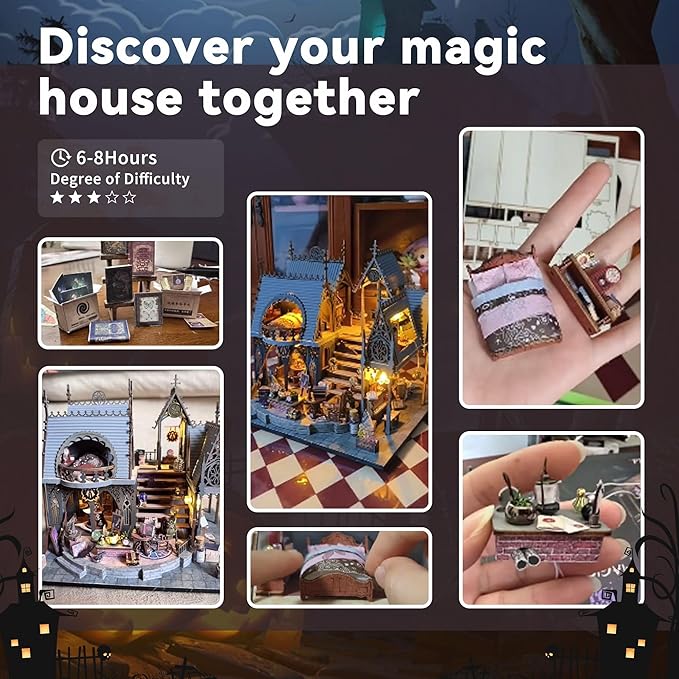 Flever DIY Miniature House Kit, Tiny Home Kit with LED Light, Mini House Build Craft Kits for Adults and Teens, Home Decor Creative Gift for Family/Friends (Luna Magic House)