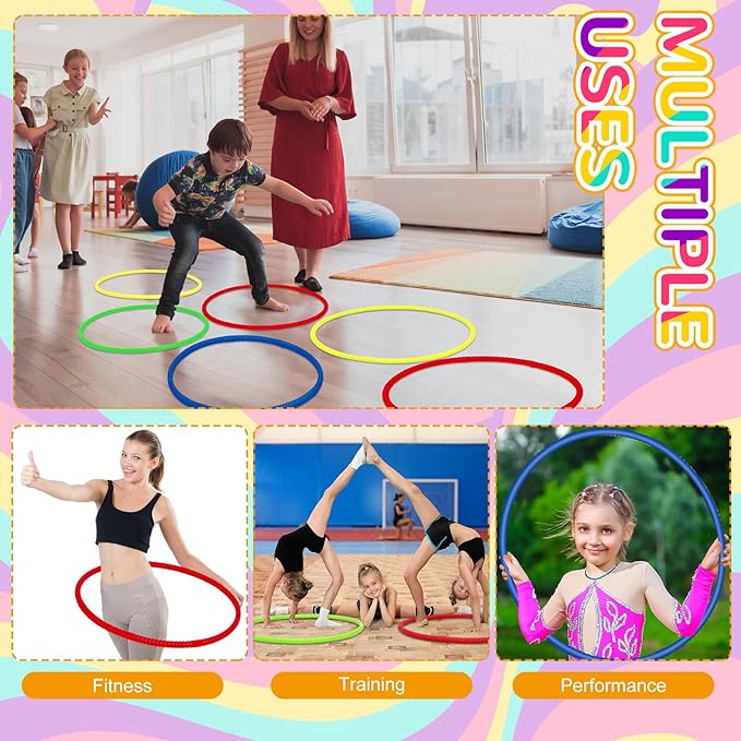 Sratte 8 Pcs Color Hoop Detachable Adjustable Hoop Exercise Ring Plastic Toys for Teens Games Gymnastics Dog Agility Equipment Party Decor, 4 Colors