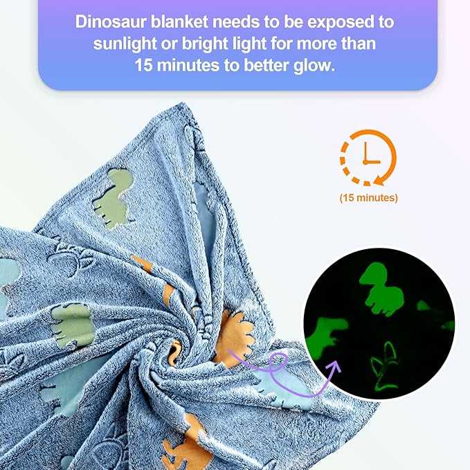 Dinosaur Glow in The Dark Blanket for Kids, Toddler Blanket for Boys, Dinosaur Gifts for Boys/Kids, Soft Fleece Blanket Throw, Birthday Gifts 40"x60"