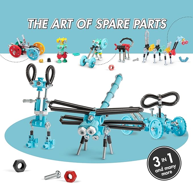 The Off Bits Erector Set: Animal Mini STEM Toys for Kids 6+, Toy Building Sets with Nuts & Bolts, STEM Building Toys Gifts for Boys and Girls (Blue Dragonfy)