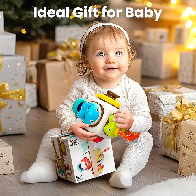 iPlay, iLearn 6 in 1 Baby Busy Board Cube, Montessori Sensory Toy Toddler 1-3, Infant Carseat Plane Travel, Kid Animal Cube Learning Activity, Easter Birthday Gift 6 9 12 18 Month 1 2 Year Girl Boy