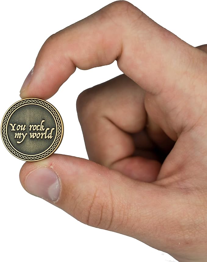 Romantic Love Expression Antique Gold Plated Pocket Coin for Date Night, You Rock My World, & Make My Heart Skip a Beat, Love Gift for Men & Women, from Him or Her