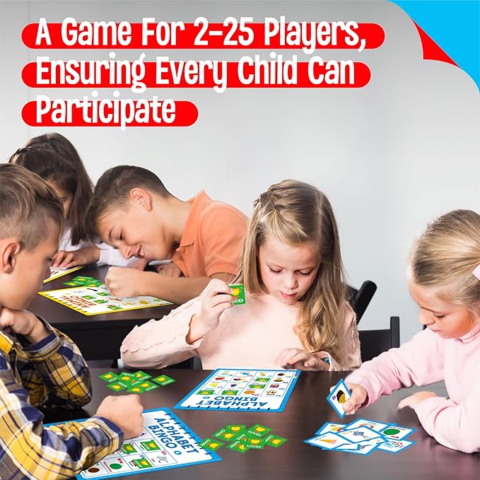Family Bingo Game, Alphabet, Animal, Sight Word & Number Bingo Board Game, Counting and Matching Skills Classic Educational Game for Kindergarten and Preschool Kids, Perfect for Home and Classroom
