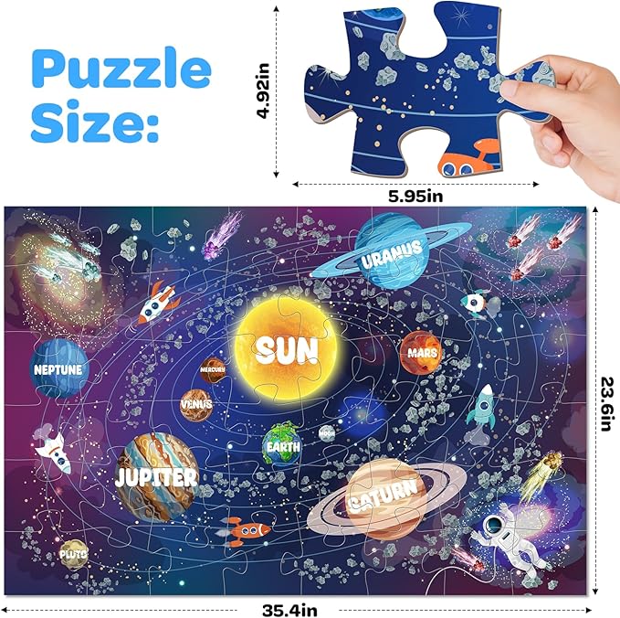 Jumbo Floor Puzzle for Kids Ages 4-6, 48 Piece Large Solar System Jigsaw Puzzle, Extra-Thick Cardboard Preschool Learning Toys for Toddlers 3-5, Educational Gift for Boys Girls 3 4 5 6 7 8