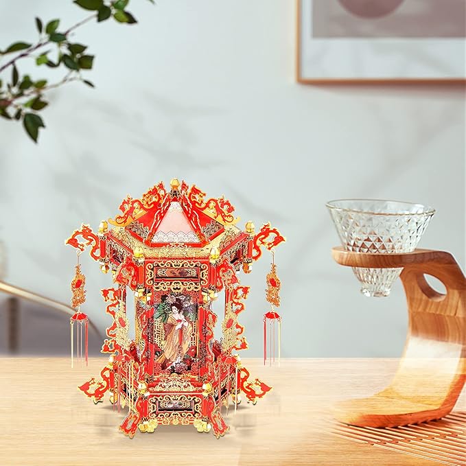 Piececool 3D Puzzles for Adults, Palace Lantern DIY 3D Metal Models Kit,Chinese Traditional Culture 3D Models Puzzle Fidget Toys Hobbies for Men, Great Christmas Birthday Gifts-257 Pcs