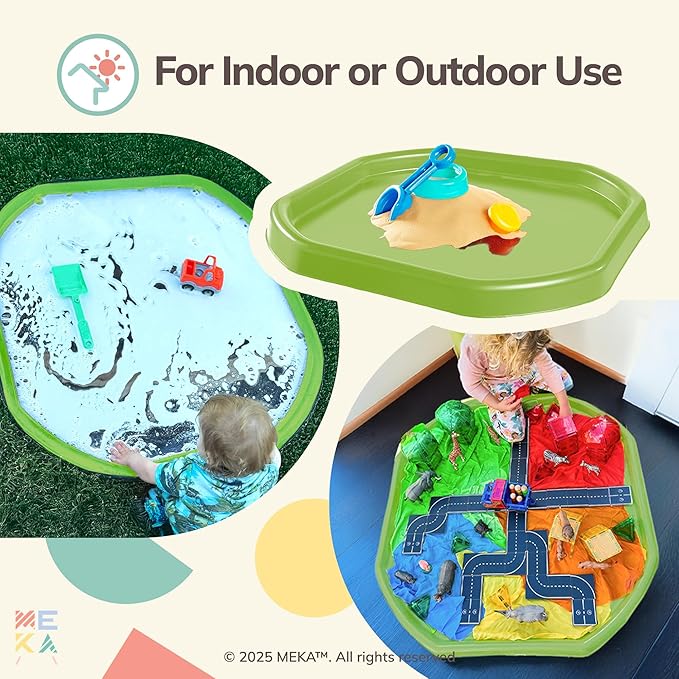 MEKA Tuff Tray for Sensory Play, Sensory Tray for Kids, Toddler Water Table, Tuff Spot Sensory Bin for Toddlers (Bright Green, Small (28" x 28"))