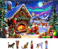 Christmas 500 Piece Jigsaw Puzzle for Adults - 23x15 Inch Santa Claus Reindeer Aurora Borealis Cabin with Unique Shaped Pieces, Home Decor
