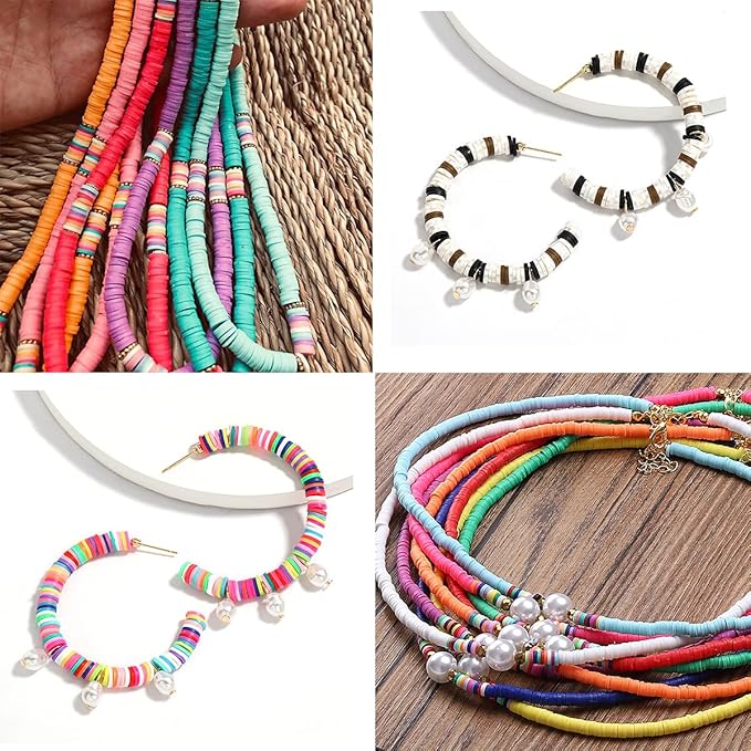 3000Pcs Clay Beads Flat Round Polymer Bead Vinyl Heishi Beads Flat Round Polymer Bead for Jewelry Making Necklace Bracelet (16-Deep Red)