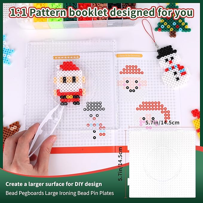 Pllieay 4300PCS Christmas Fuse Beads Kit, 5MM Melty Beads Set, Iron Melting Beads with Pegboards,Ironing Paper and Keychain Accessories, Arts and Crafts Set for Kids Boys Girls Christmas Birthday Gift