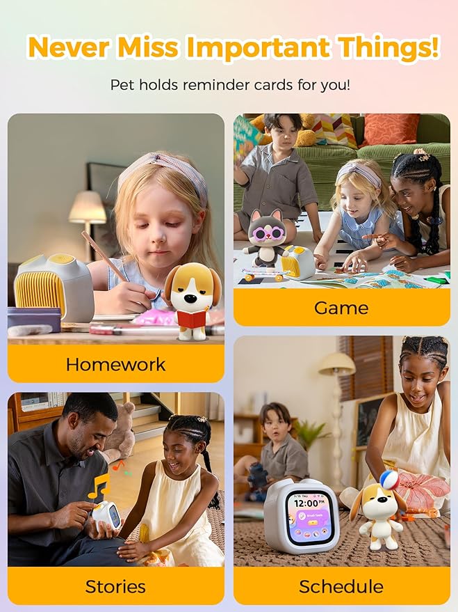Think Academy PawPal Digital Pet Alarm Clock with 3.8" Touchscreen - Habit-Building Sleep Trainer with OK-to-Wake, Stories, Music, White Noise & Nightlight for Kids Ages 3-8 Gift