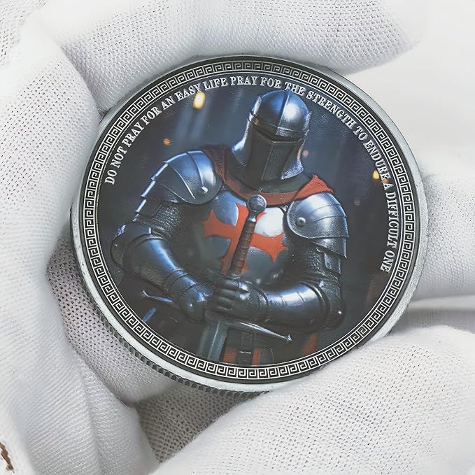 Knight Templar Challenge Coin Armor Red Cross Shield Faith and Bravery Coin Collection (Pack of 6)