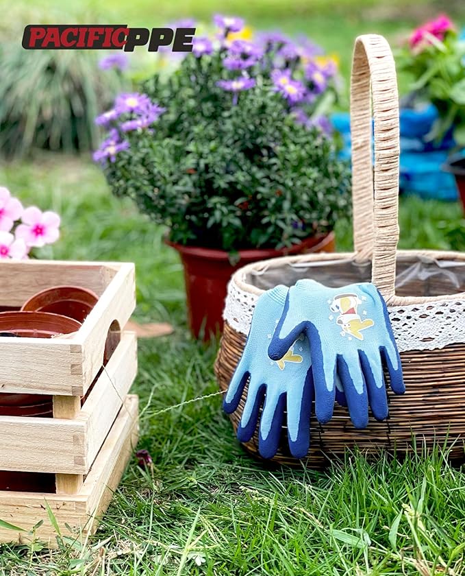 PACIFIC 3 Pairs Kids Gardening Gloves for Age 5-9, Toddler Rubber Coated Garden Gloves, Kids Work Gloves, for Children, Boys and Girls, Multicolor, XXS