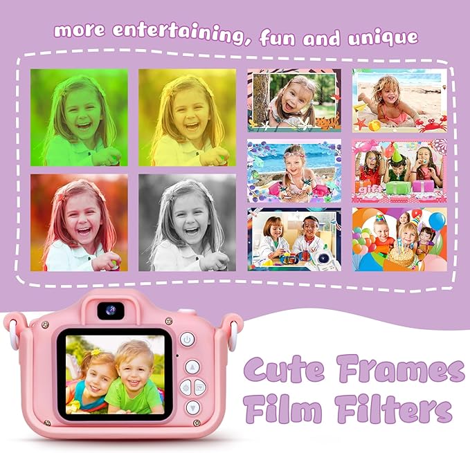 X5 Kids Digital Camera, Pink, Unisex, 32GB SD Card, 8X Digital Zoom, Auto Focus, Cute Frames, Film Filters, Easy to Use, Durable Design