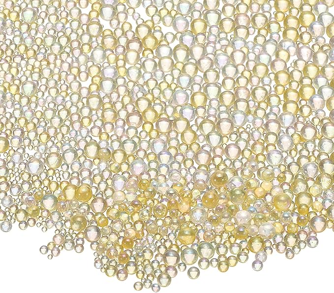 Iridescent Glass Tiny Bubble Beads, 0.4-3mm 10g No Hole Micro Mini Round Golden Yellow Water Droplets Beads - Applications: for Resin Filler, Nail Art, Dollhouse Bath Tub
