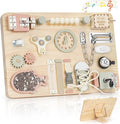 Joyreal Montessori Large Busy Board with Stand, Montessori Sensory Toys for Fine Motor Skills, Wooden Fidget Activity Board for Toddlers, Gifts for Boys Girls (Large Neutral)