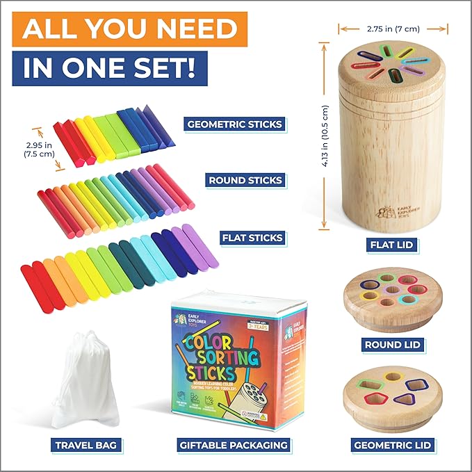 Wooden Montessori Baby Toddler Toys: 3 in 1 Learning Fine Motor Skills Juguetes, Educational Color Sorting Fidget Sensory Toys for Toddlers Boys Girls Gifts Object Permanence Cause and Effect