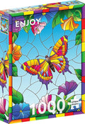 1000 Pieces Jigsaw Puzzle – Matte Finish, Soft Touch, Easy to Assemble, Tight Fit, Vivid Colors, Missing Pieces Service – Multicolor Butterfly Stained Glass Illustration – by ENJOY Puzzle