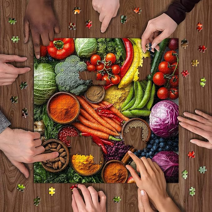 Vintage Fruit Puzzles for Adults 1000 Pieces, PICKFORU Colorful Vegetable Plant Spices Jigsaw Puzzles Kitchen, Hard Challenging Food Theme as Art Decor