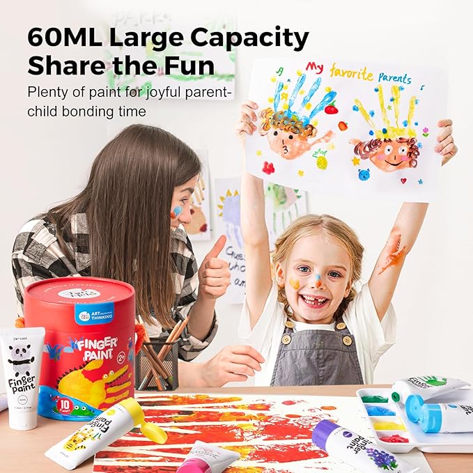Jar Melo Washable Finger Paints for Toddlers, 10 Colors Large Capacity (2.1fl oz), Non Toxic Baby Paint for Hand and Feet, Safe Art Supplies, Preschool Learning Gifts for Kids Age 2+