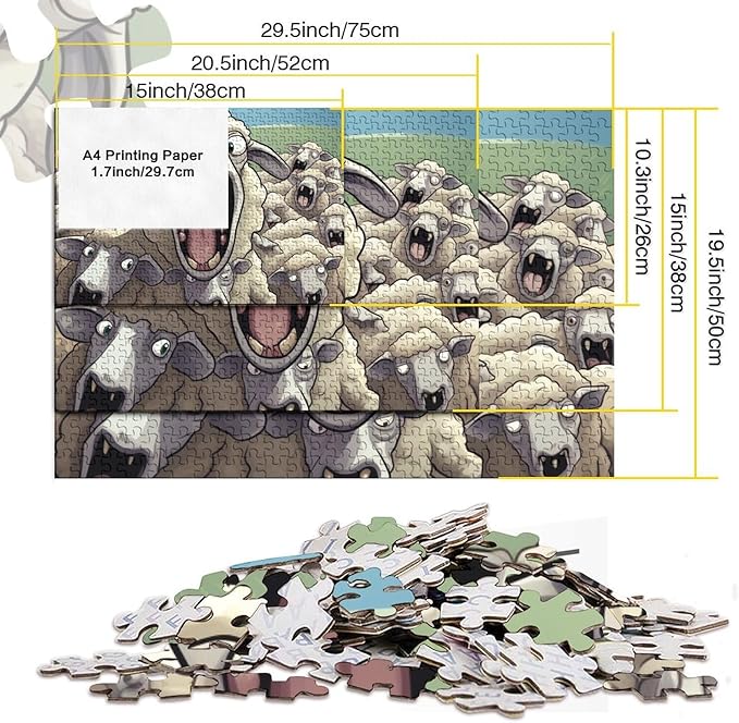 Sheep for Adults Fun Thickened Wooden Jigsaw Puzzles 500 Piece 3D Animal Stress Relief Home Decoration Toy Intellectual Game Education Game Challenge Educational 500pcs (52x38cm)