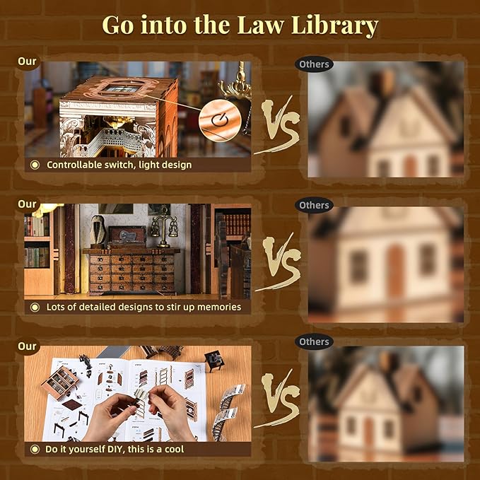 Book Nook Kit, DIY Booknook Miniature House Tiny House 3D Wooden Puzzle Dollhouse Kit for Adults and Teens (Law Library)