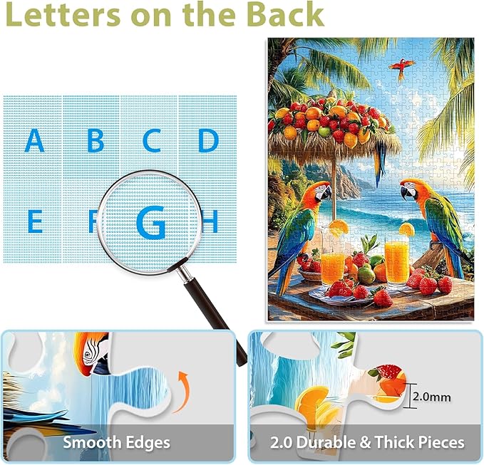 Puzzles for Adults 500 Pieces, Fruit Parrot Beach Puzzle, Tropical Ocean Summer Jigsaw Puzzle 500 Piece for Adults Kids Seniors, Perfect for Game Night Giving Puzzle Family Friends, 20.5x15 in