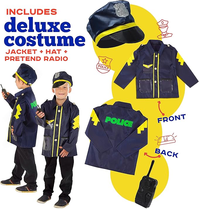 Police Car Pop Up Play Tent with Sound Button and Policeman Officer Costume for Kids, Toddlers, Boys, Girls, Indoors & Outdoors – Playhouse for Interactive Fun - Foldable, Quick Setup Pretend Play