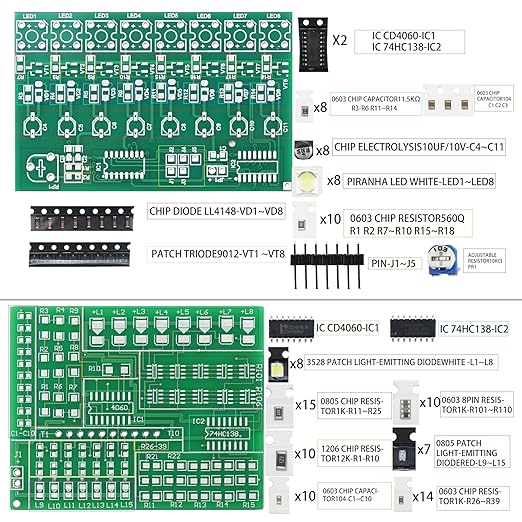 5in1 DIY Soldering practice Kit! Includes Small USA Flag, Star LED, USB Night Light, 15Way Flow & Drip Lights. SMD/SMT projects, ideal for beginners.This exercise kit can unleash your creativity