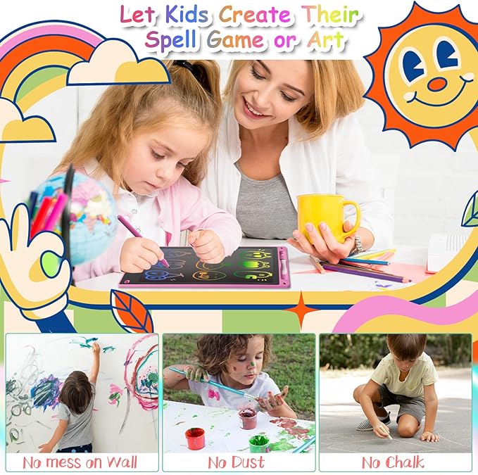 10 Inch LCD Writing Tablet - Colorful Electronic Drawing Pad & Doodle Board for Kids Ages 3-8, Erasable Educational Toy, Birthday and Christmas Gift for Girls and Boys (Pink)