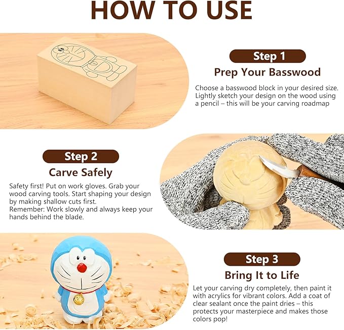 Basswood Carving Blocks-22PCS Whittling Wood Blocks Wood Carving Kit with 3 Different Sizes,Soft Basswood for Whittling, Easy to Use for Kids and Adults