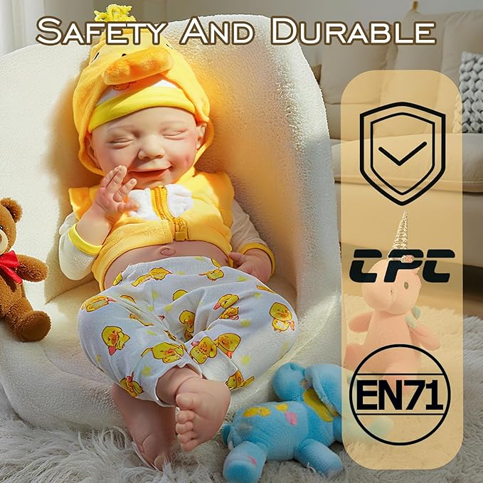 Full Silicone Baby Dolls,17.72 in Silicone Realistic Newborn Baby Doll, Non Vinyl 1:1 Lifelike Reborn Sleeping Dolls (Eve-Ivory)