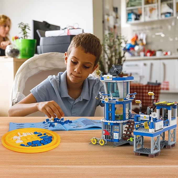 EP EXERCISE N PLAY City Police Prison Station Building Set with Police Patrol Car, Cop Truck, Drone, Motorcycle, Helicopter, Patrol Ship Building Blocks Toy Kit Gift for Boys 6-12 Kids
