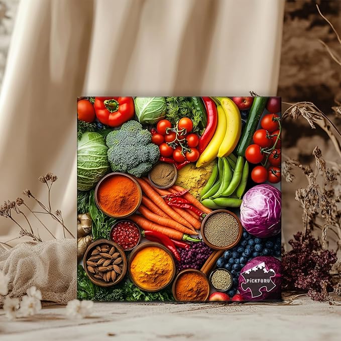 Vintage Fruit Puzzles for Adults 1000 Pieces, PICKFORU Colorful Vegetable Plant Spices Jigsaw Puzzles Kitchen, Hard Challenging Food Theme as Art Decor