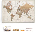 Canvas World Map with Cork Pin Board - English Lettering - Decorative Wall Decoration for All Rooms - Canvas Pictures with World Map Motif (90x60 cm, Pattern 16)