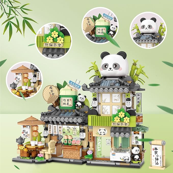 Creative Brick Box Street View-Cute Panda Mini Building Toy Animals Interactive for Kids, Simulation Architecture Toy for Girls and Boys Ages 6+ - Gift Easter, Birthday, Christmas (860 PCS)