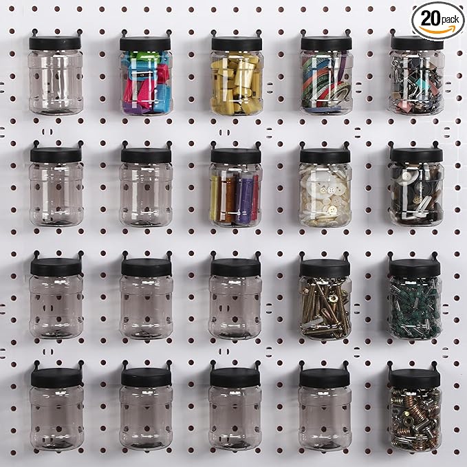 Unittype 20 Set Pegboard Organizer Accessories Peg Boards Jars with Lids Plastic Pegboards Bins Storage Containers Clear Peg Board Wall Organizer for Garage Sewing Office Home Supplies(Clear Black)