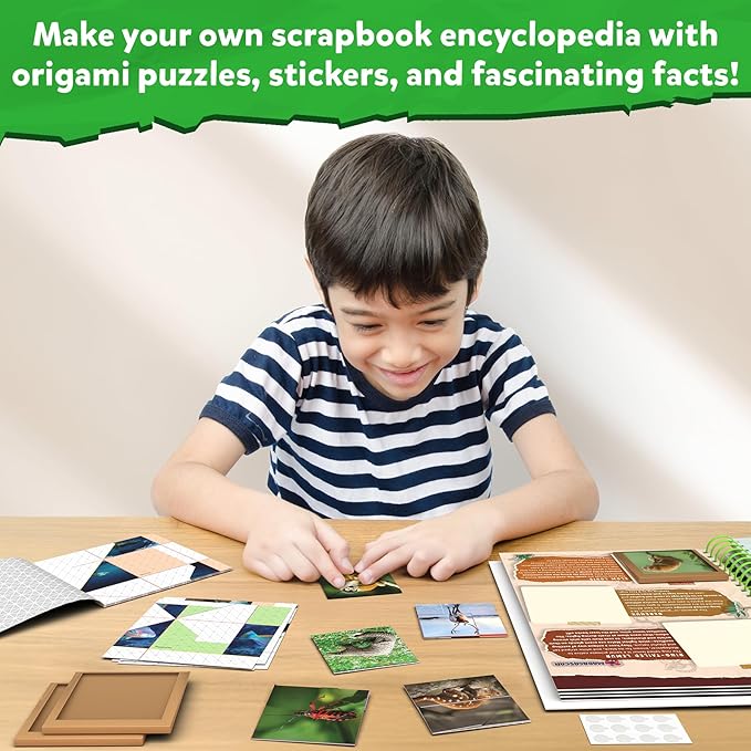 Skillmatics Scrapbooking Kit & Origami Puzzle Book - 48 DIY Folding Puzzles with Fun Fact Encyclopedia, STEM Learning & Travel Toy, Brain Teasers, Educational Gifts for Ages 6, 7, 8, 9, 10 and Up
