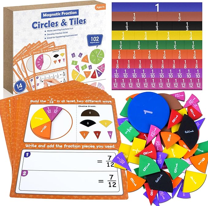 Magnetic fraction tiles and circles math manipulative set