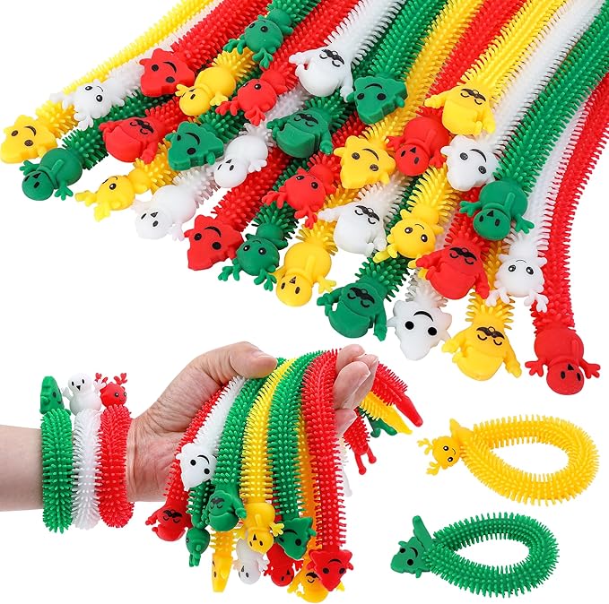 32 Pcs Christmas Stretchy Strings Fidget Toys, Colorful Stretchy Fidgets Sensory Toys, Stress Relief Stretch Sensory Bracelet String with Xmas Tree Santa Claus Snowman Elk for Party Favors (Convex)