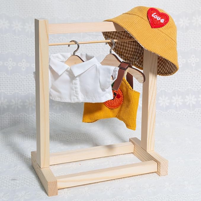 17cm Design Clothes for Labubu Doll - Kawaii Chic Style Set for 17cm Dolls, Cute Doll Outfit with Accessories - White Shirt + Yellow Pumpkin Romper + Heart Shaped Yellow Hat (Clothes Only)