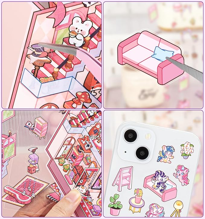 DIY 3D House Stickers, 4 Sets Fun DIY Stickers Scene Make Your Own Mini House Cute Cartoon Animal Scene Sticker for Kids Adult Sticker Art Relief Stress Pass The Time